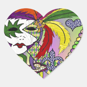 Psychedelic Mardi Gras Feather Mask Heart Sticker