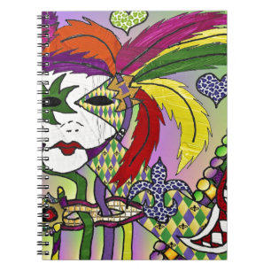 Psychedelic Mardi Gras Feather Mask Notebook