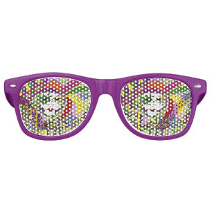 Psychedelic Mardi Gras Feather Mask Retro Sunglasses