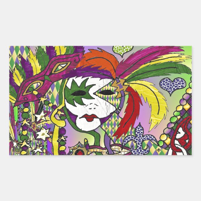 Psychedelic Mardi Gras Feather Mask Sticker (Front)