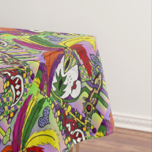 Psychedelic Mardi Gras Feather Mask Tablecloth