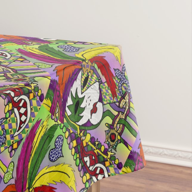 Psychedelic Mardi Gras Feather Mask Tablecloth (In Situ)