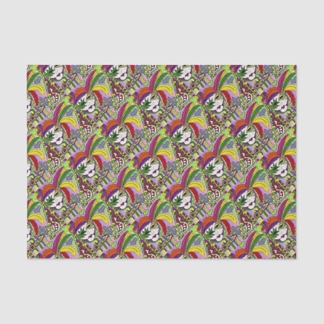 Psychedelic Mardi Gras Feather Mask Tissue Paper (Front)
