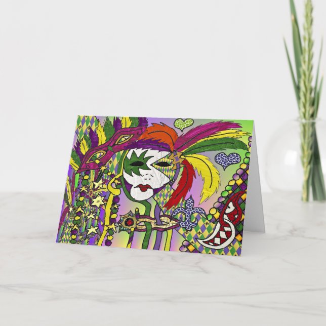 Psychedelic Mardi Gras Feather Masks Gifts Apparel Card (Front)