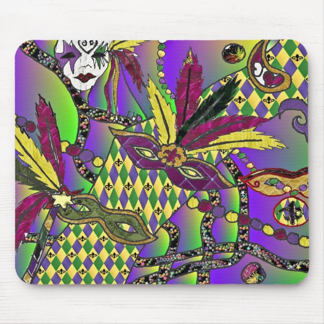 Psychedelic Mardi Gras Feather Masks Gifts Apparel Mouse Pad (Front)