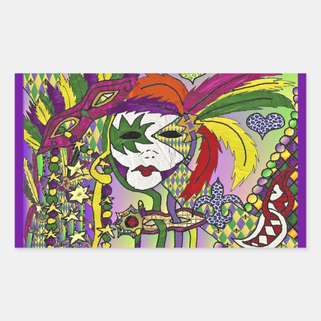 Psychedelic Mardi Gras Feather Masks Gifts Apparel Sticker (Front)