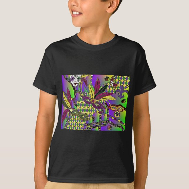 Psychedelic Mardi Gras Feather Masks Gifts Apparel T-Shirt (Front)