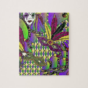 Psychedelic Mardi Gras Feather Masks Jigsaw Puzzle