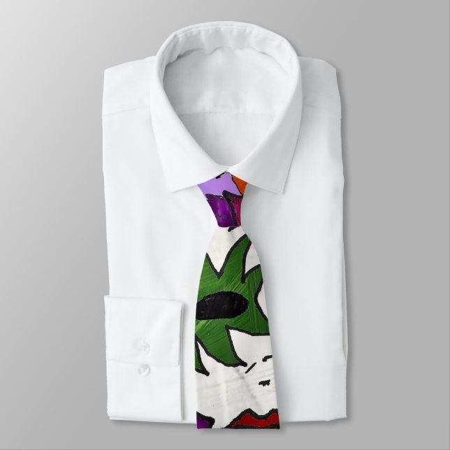 Psychedelic Mardi Gras Mask Art Print Tie (Tied)
