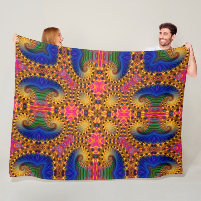 Psychedelic Mardi Gras Rabbit Acid Trip Mandala Fleece Blanket (In Situ)