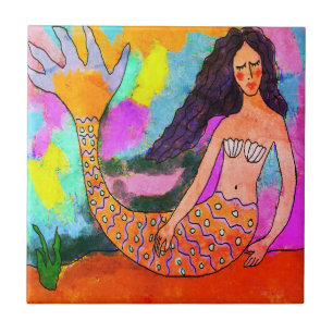 Psychedelic Mermaid Abstract Painting Tile