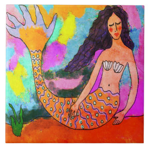 Psychedelic Mermaid Abstract Painting Tile