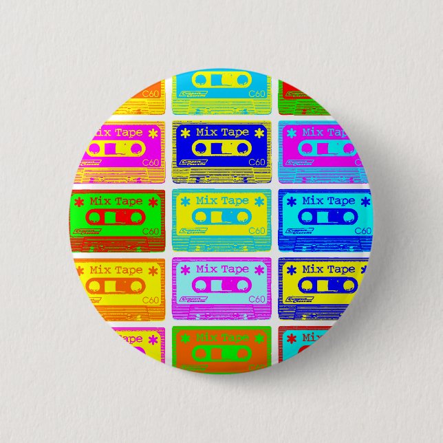 Psychedelic Mix Tape 2 Inch Round Button (Front)