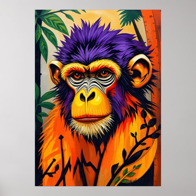 Psychedelic Monkey Face – Neon Jungle Energy Poster (Front)