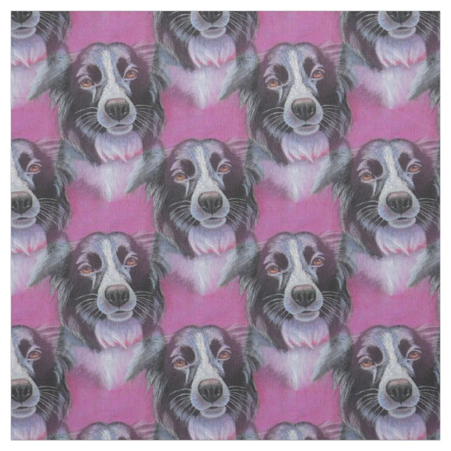 Psychedelic Moon Dog Border Collie Fabric (Swatch)