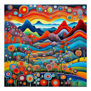 Psychedelic Mountain Landscape 1 Poster