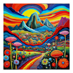 Psychedelic Mountain Landscape 2 Poster