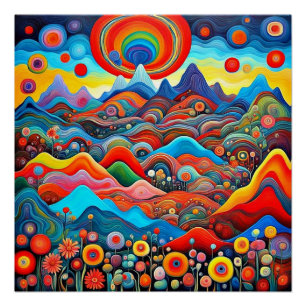 Psychedelic Mountain Landscape 3 Poster