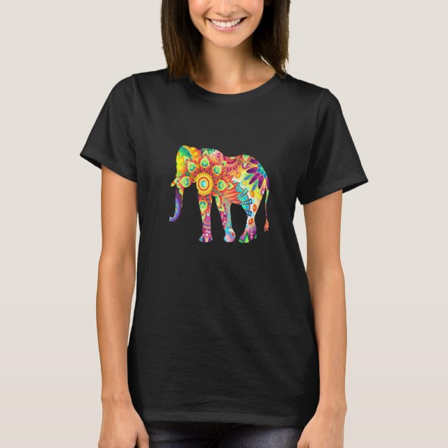Psychedelic Multi-Colour Elephant T-Shirt (Front)