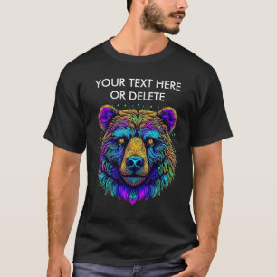 Psychedelic Multicolored Rainbow Bear Face Custom T-Shirt
