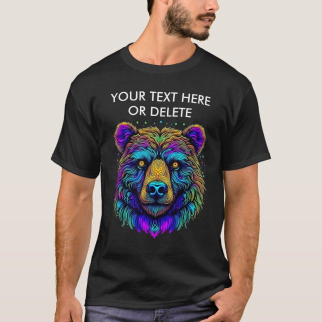 Psychedelic Multicolored Rainbow Bear Face Custom T-Shirt (Front)