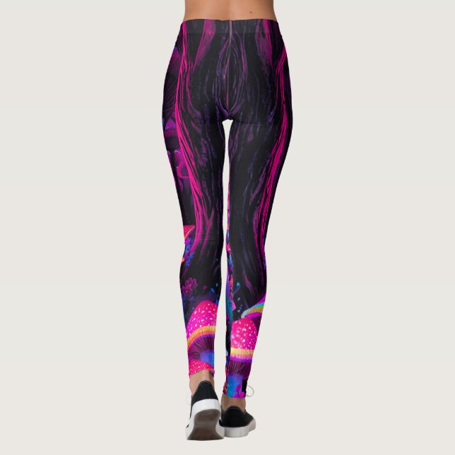 Psychedelic Mushroom Forest Leggings – Trippy Neon (Back)