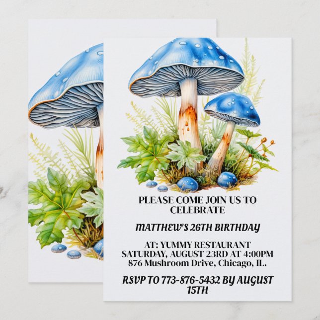 Psychedelic Mushroom Forest Print Birthday Party Invitation (Front/Back)