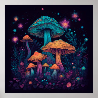 Psychedelic Mushroom Glow in Dark Poster