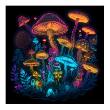 Psychedelic Mushroom Glow in Dark Poster