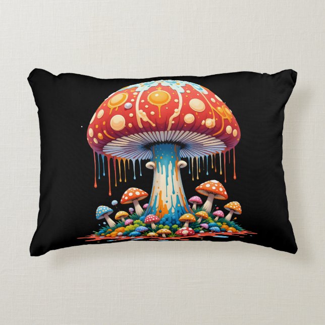 Psychedelic Mushroom Illustration Accent Pillow (Front)