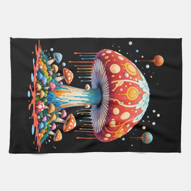 Psychedelic Mushroom Illustration Kitchen Towel (Horizontal)