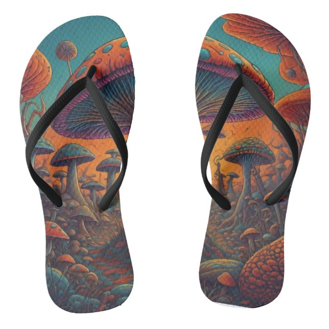Psychedelic Mushroom Landscape  Flip Flops (Footbed)
