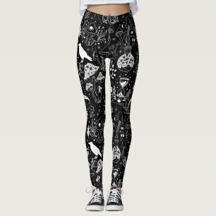 Psychedelic Mushroom Pattern 2D.BW.b Black BG Leggings