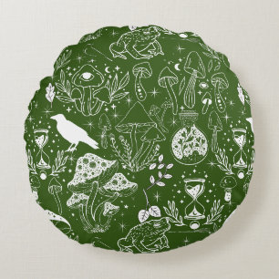 Psychedelic Mushroom Pattern 2D.BW.b D Green BG Round Pillow