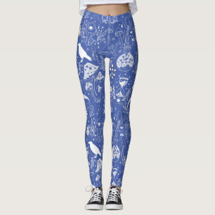 Psychedelic Mushroom Pattern 2D.BW.b L Blue BG Leggings