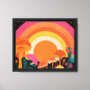 Psychedelic Mushroom Sunset – Retro Fantasy Nature Canvas Print