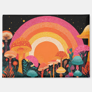 Psychedelic Mushroom Sunset – Retro Fantasy Nature Magnet