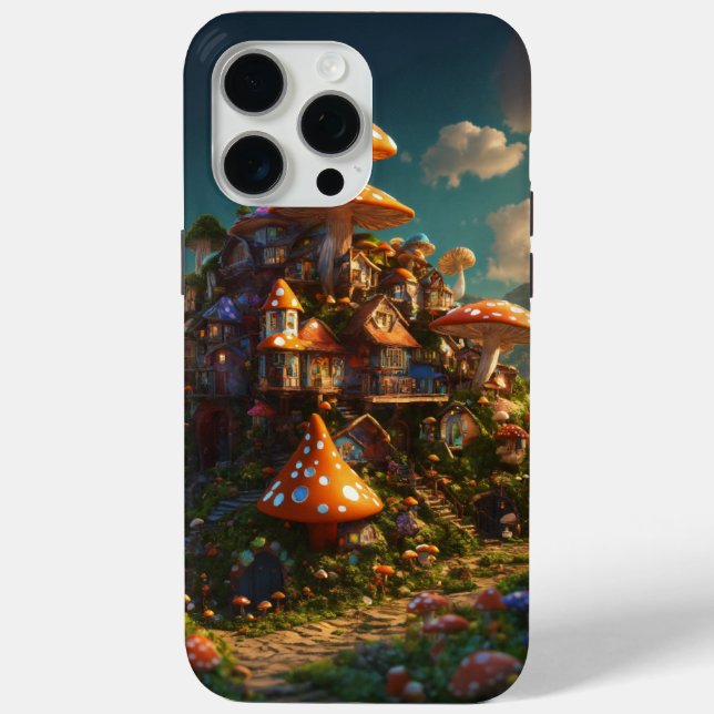 Psychedelic Mushroom Village – Intricate 3D Render Case-Mate iPhone Case (Back)