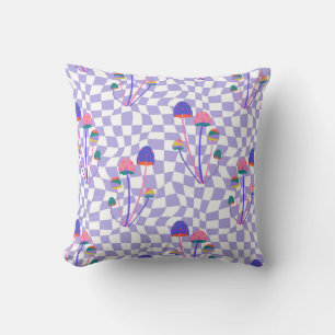 Psychedelic Mushroom Wonderland Throw Pillow