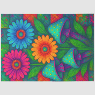 Psychedelic Mushrooms & Daisies Quilted Decoupage Tissue Paper
