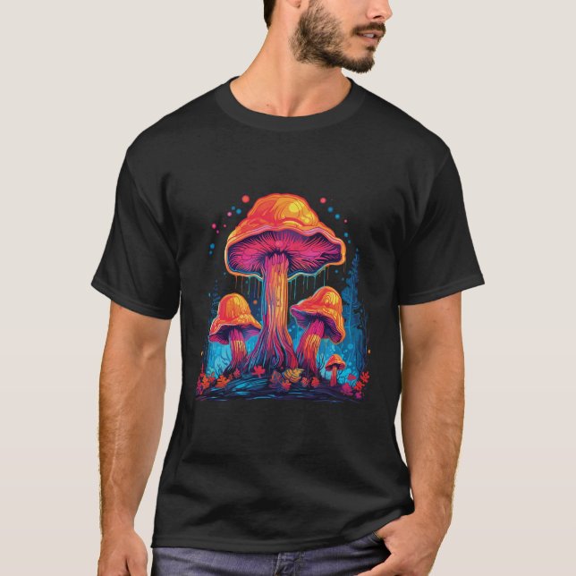 Psychedelic Mushrooms Glow in Dark Art T-Shirt (Front)