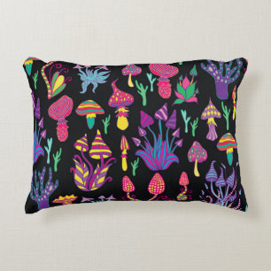 Psychedelic Mushrooms Rainbow Colours Pattern Accent Pillow