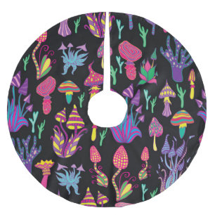 Psychedelic Mushrooms Rainbow Colours Pattern Brushed Polyester Tree Skirt