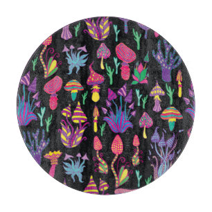 Psychedelic Mushrooms Rainbow Colours Pattern Cutting Board