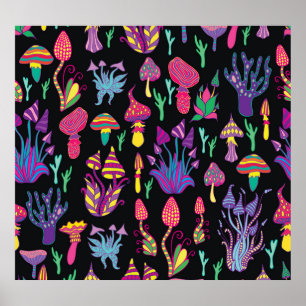 Psychedelic Mushrooms Rainbow Colours Pattern Poster