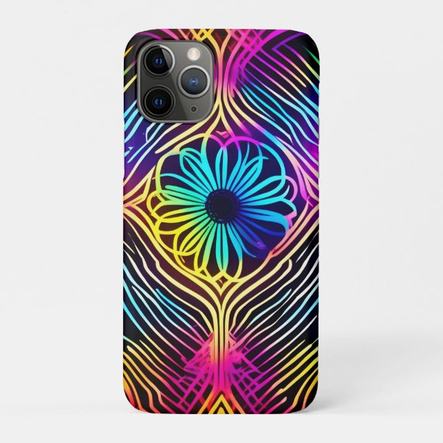 Psychedelic Neon Lines with Flower Art Case-Mate iPhone Case (Back)