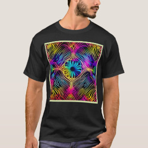 Psychedelic Neon Lines with Flower Art T-Shirt