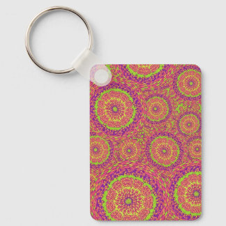 Psychedelic Neon Mandala Swirl Pattern Keychain