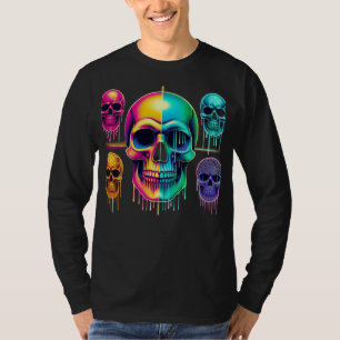 Psychedelic Neon Skulls: A Vibrant Digital Art  T-Shirt