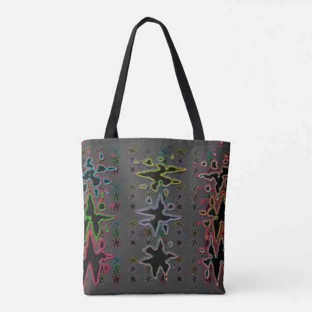 Psychedelic Neon Starburst Pattern Tote Bag (Back)